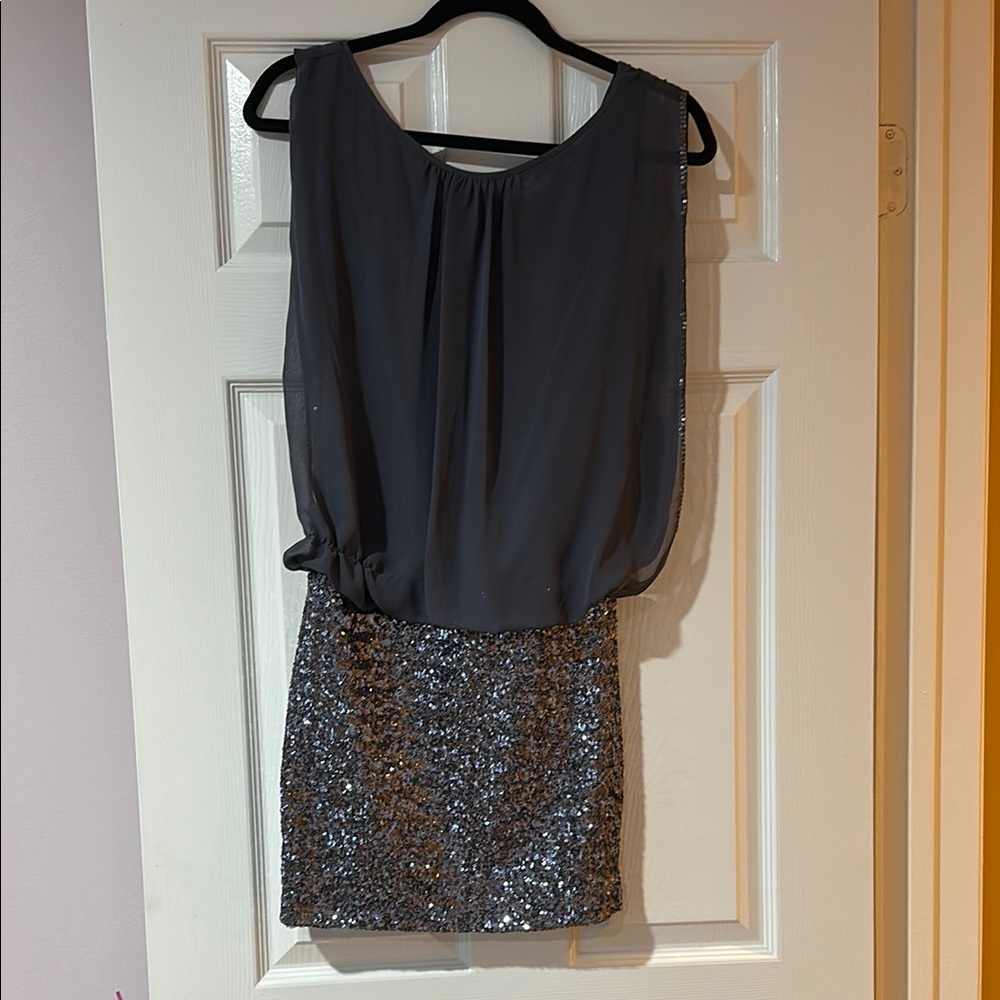 Stylish Gray and Silver Sequin Party Dress